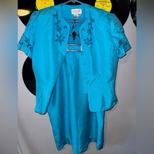 Vibrant Vintage Blue Jacket And Skirt Set